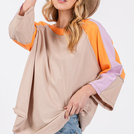 SAGE + FIG Color Block Curved Hem T-Shirt