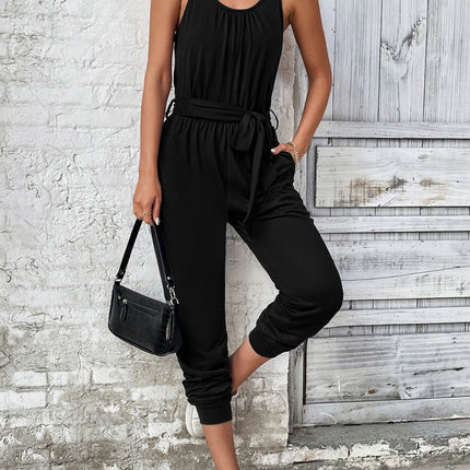 Scoop Neck Tie Waist Jumpsuit