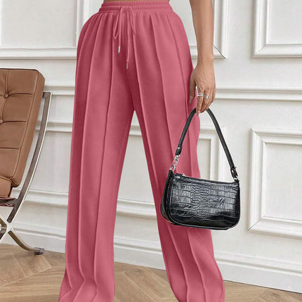 Drawstring Elastic Waist Pants with Pockets