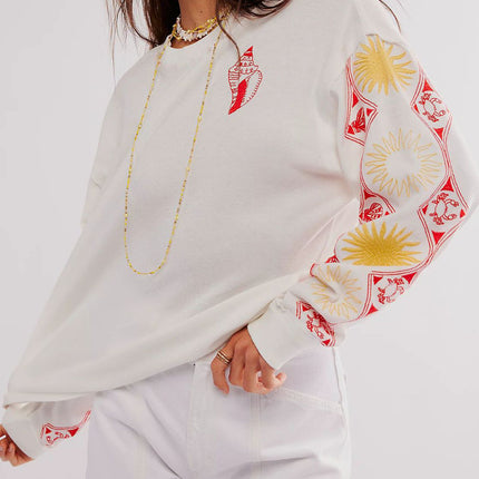 Embroidered Round Neck Long Sleeve Sweatshirt