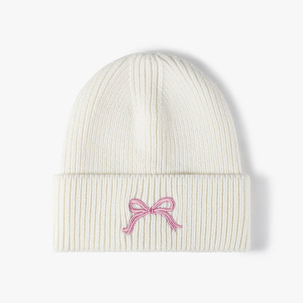 Embroidered Bow Knit Hat