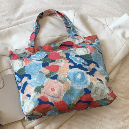 Printed Canvas Handbag with Zipper