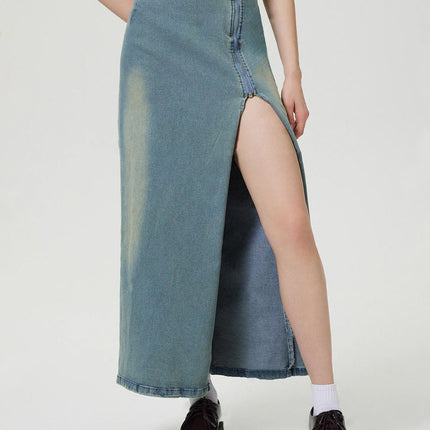 Slit Denim Skirt with Zip