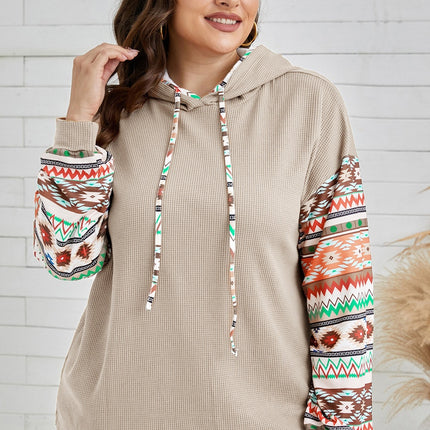 Plus Size Waffle-Knit Geometric Dropped Shoulder Hoodie