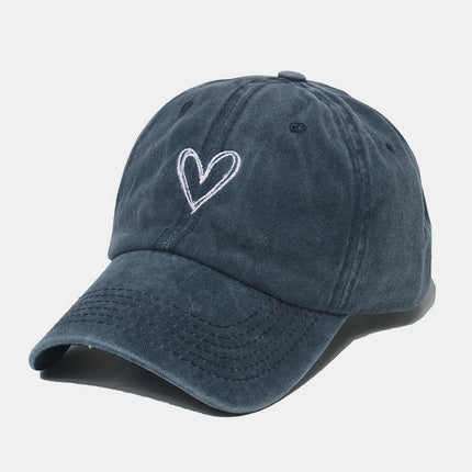 Embroidered Heart Washed Cotton Baseball Cap