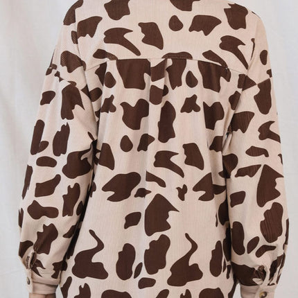 Cow Print Button Up Corduroy Shacket