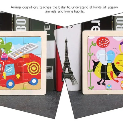 11X11CM Kids Wooden Puzzle Cartoon Animal Traffic Tangram Wood Puzzle Toys Educational Jigsaw Toys for Children GiftS
