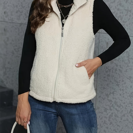 Zip Up Turtleneck Sherpa Vest Coat with Pockets