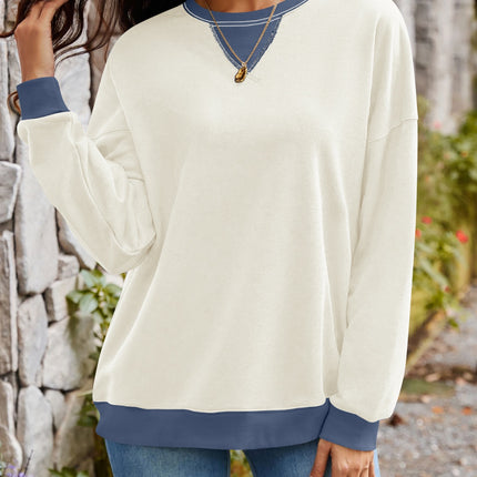 Lovelet Contrast Round Neck Long Sleeve Sweatshirt