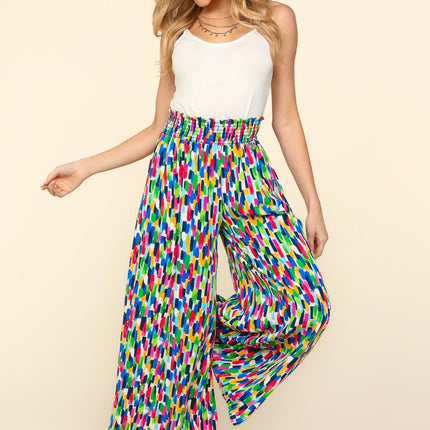 Haptics Smocked Waist Abstract Print Pants