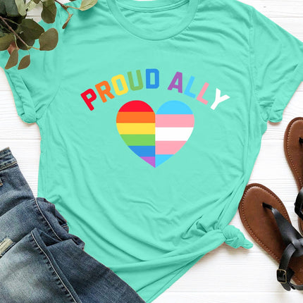 PROUD ALLY Round Neck Short Sleeve T-Shirt