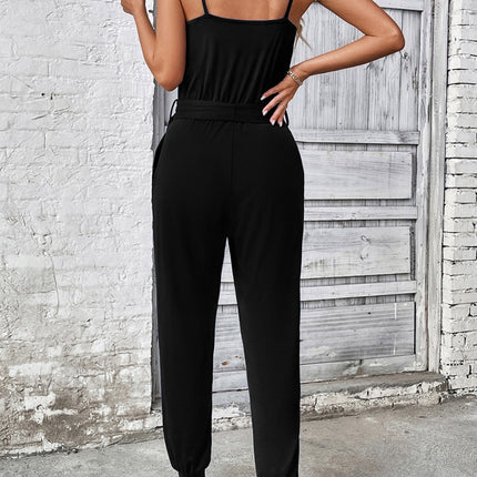 Scoop Neck Tie Waist Jumpsuit