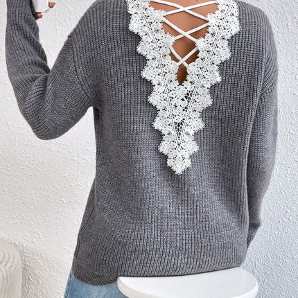 Crisscross V-Neck Long Sleeve Sweater