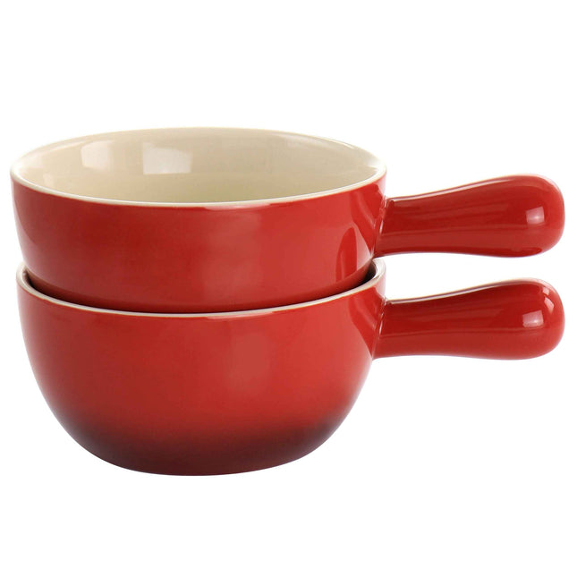 Crock Pot 2 Piece Stoneware 22oz Soup Bowl Set with Long Handle in Gradient Red