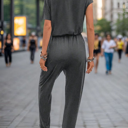 Single Shoulder Short Sleeve Jumpsuit