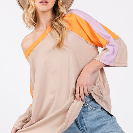 SAGE + FIG Color Block Curved Hem T-Shirt