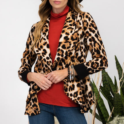 Celeste Full Size Leopard Open Front Long Sleeve Blazer