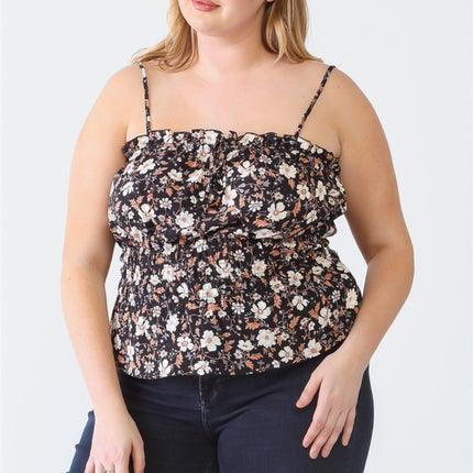 Zenobia Plus Size Frill Floral Square Neck Cami