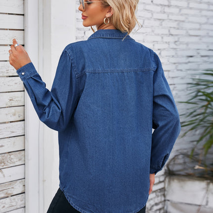 Button Up Collared Neck Denim Jacket