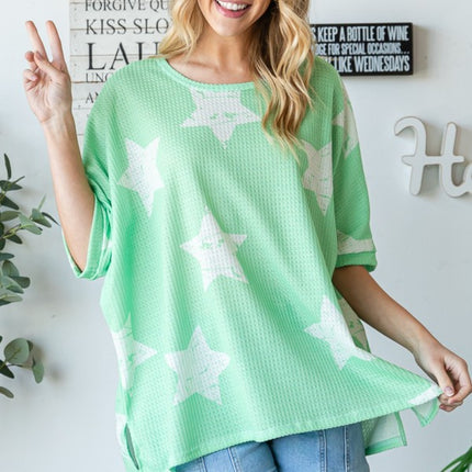 HOPELY Star Pattern Oversized Waffle T-Shirt