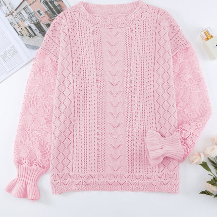 Openwork Round Neck Long Sleeve Sweater