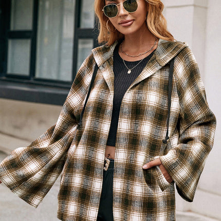 Ivy Lane Pocketed Plaid Long Sleeve Hooded Jacket