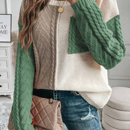 Double Take Full Size Color Block Drop Shoulder Sweater