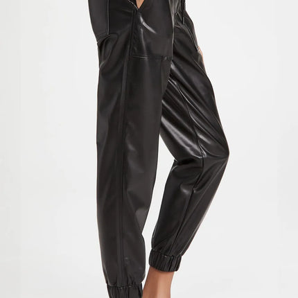 Drawstring PU Leather Pants with Pockets