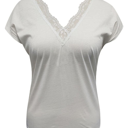 Full Size Lace Detail V-Neck Short Sleeve Blouse