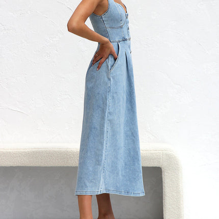 Sweetheart Neck Wide Strap Denim Dress