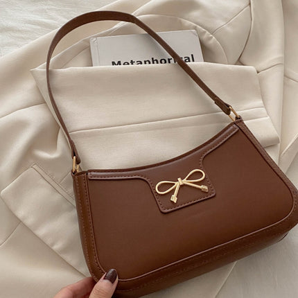 Bow Trim PU Leather Shoulder Bag