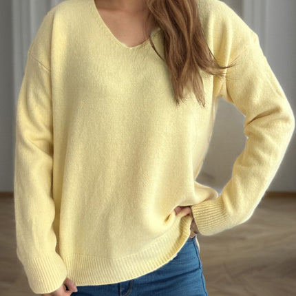 V-Neck Dropped Shoulder Long Sleeve Sweater