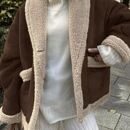 Fuzzy Collared Neck Long Sleeve Jacket