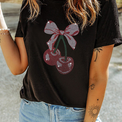 Cherry Graphic Round Neck Short Sleeve T-Shirt