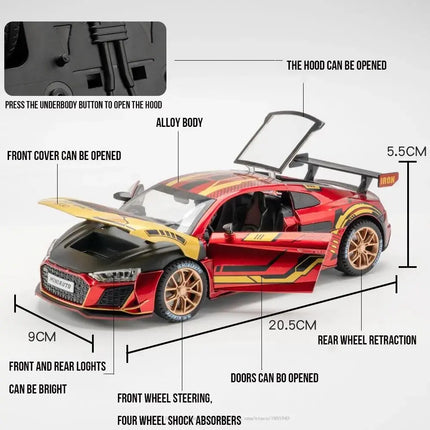MINI AUTO 1:24 Simulation AUDI R8 IRON Alloy Sport Cars Toy Diecasts Vehicles Metal Model Car Decoration For Kids Gift Boy Toy