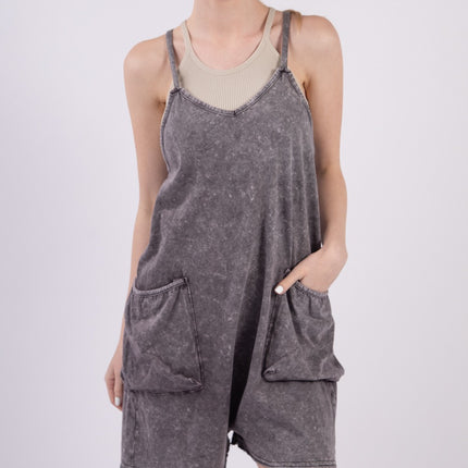 VERY J V-Neck Sleeveless Washed Romper