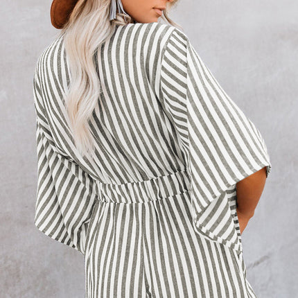 Bow Striped Kimono Sleeve Romper