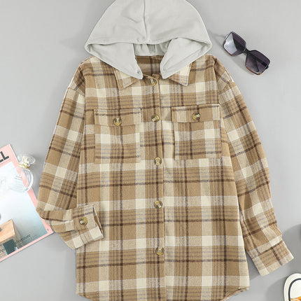 Plaid Button Up Long Sleeve Hooded Jacket