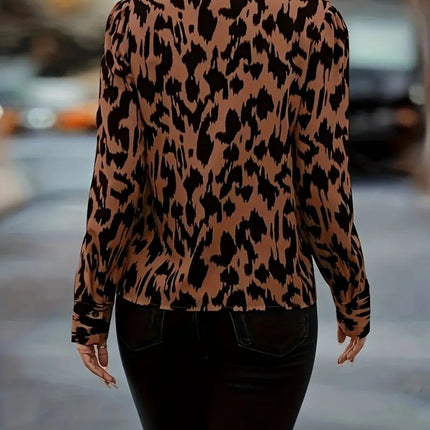 Printed Johnny Collar Long Sleeve Blouse