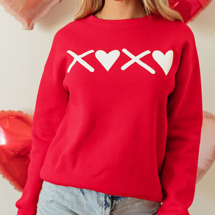 Valentine’s Day XOXO Round Neck Drop Shoulder Sweatshirt