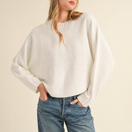 Mable Round Neck Dolman Sleeve Cropped Sweater