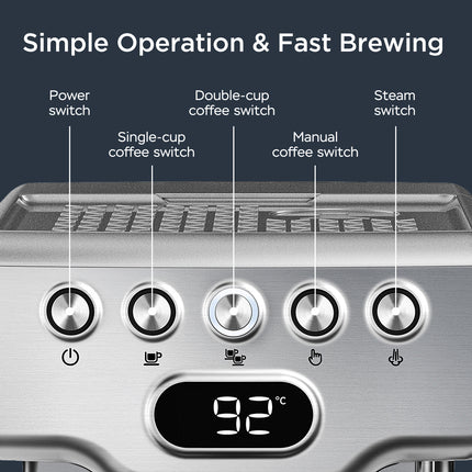 Geek Chef Espresso Machine, With Milk Frother For Latte, Cappuccino, Macchiato