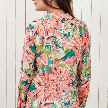 Double Take Floral Long Sleeve Collared Shirt