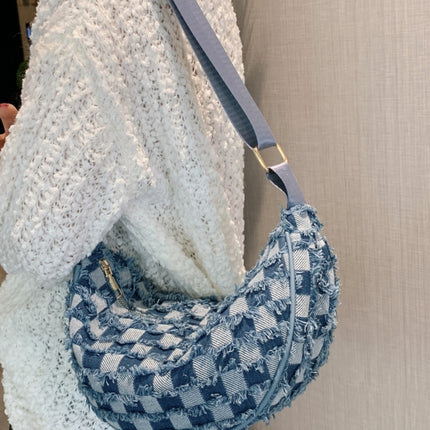 Raw Hem Checkered Denim Crossbody Bag