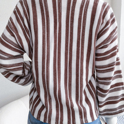 Striped Lace-Up Long Sleeve Sweater