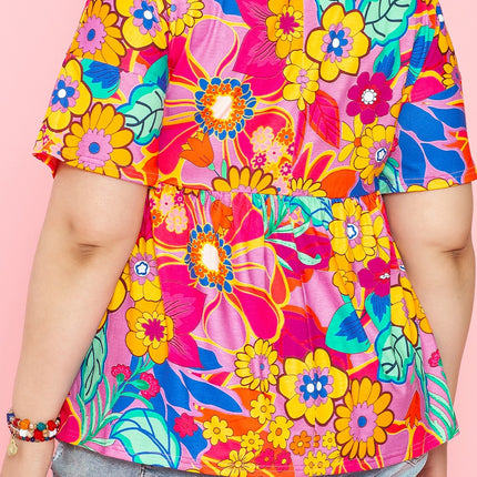Plus Size Printed Round Neck Short Sleeve Top