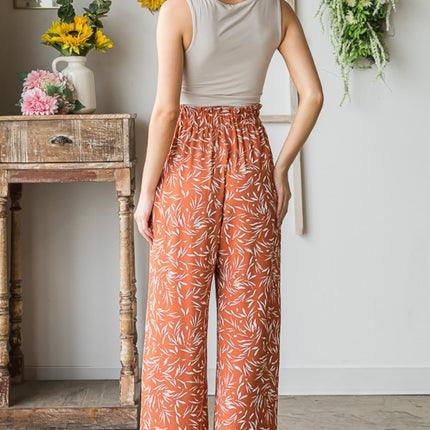 Heimish Full Size Printed Tied Straight Casual Pants