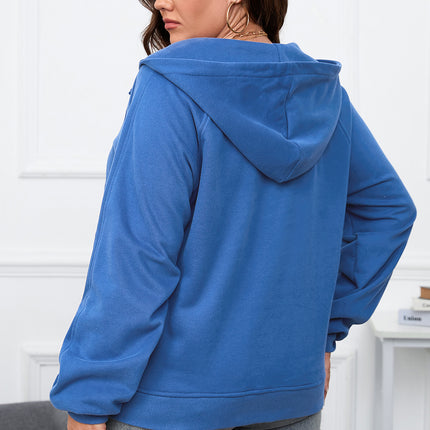 Plus Size Quarter Zip Raglan Sleeve Hoodie