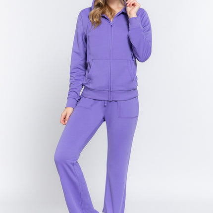 ACTIVE BASIC French Terry Zip Up Hoodie and Drawstring Pants Set