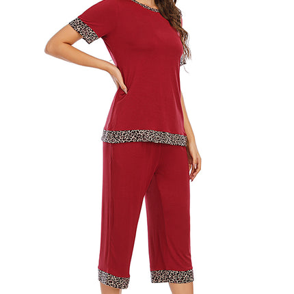 Round Neck Short Sleeve Top and Capris Pants Lounge Set